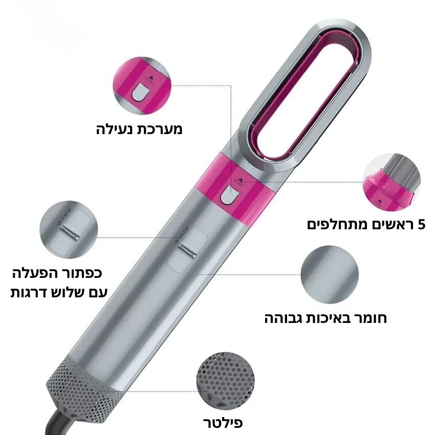 AirStyler – ערכת עיצוב שיער 5 ב־1 (כולל מתנה)